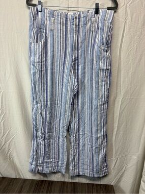 Gap Blue and White Striped Size 12 Wide Leg Linen Pants